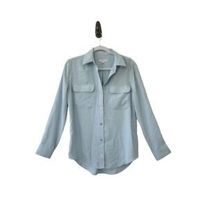 Equipment Femme Signature Silk Long Sleeve Button-Up Shirt Blue Women's Size XS